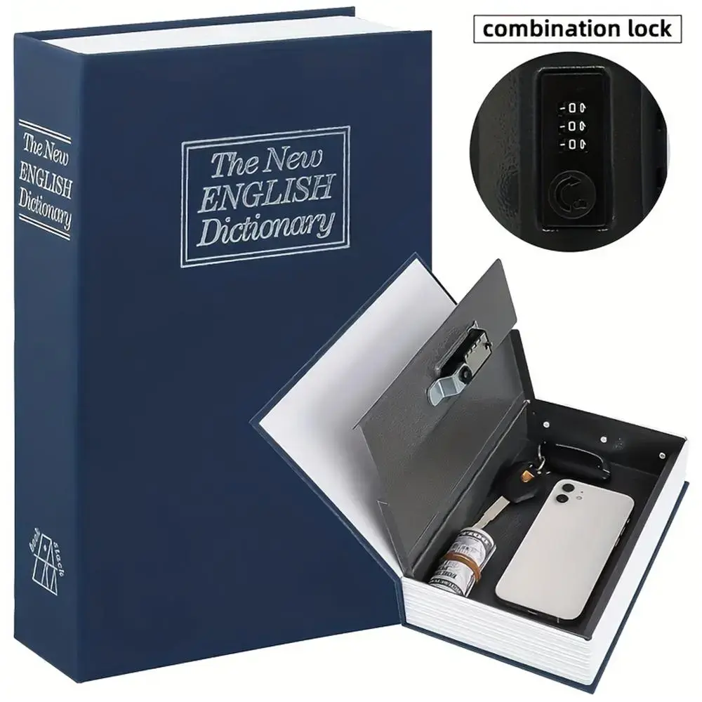 Square Metal Book Hidden Storage Box  3-Digit Combination Lock, Slim Discreet Safe Organizer for Cash Jewelry Home Security, Bedroom Decor Cool Stuff for Room, Barndominium Home Decor, Ideal Boyfriend Birthday Gift & Mom Favor