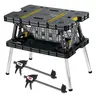 Keter Heavy Duty Portable Folding Table Tool Storage Stand Workbench Sawhorse with 12" Clamps for DIY Projects Home Improvement Weather Resistant Polypropylene Aluminum