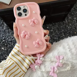 Adorable macaron bow phone case with matching bow bead bracelet, suitable for iPhone 11, 12, 13, 14, 15, 16, and various other models, Accessories