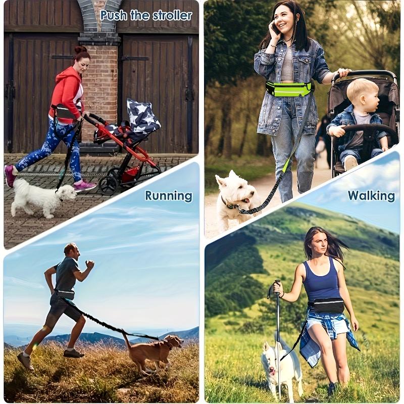 Hands-Free, Anti-Pull Dog Leash—Ideal for Walking and Running—Features a Zippered Waist Pouch, Extra-Thick Handle, and High-Elasticity Design