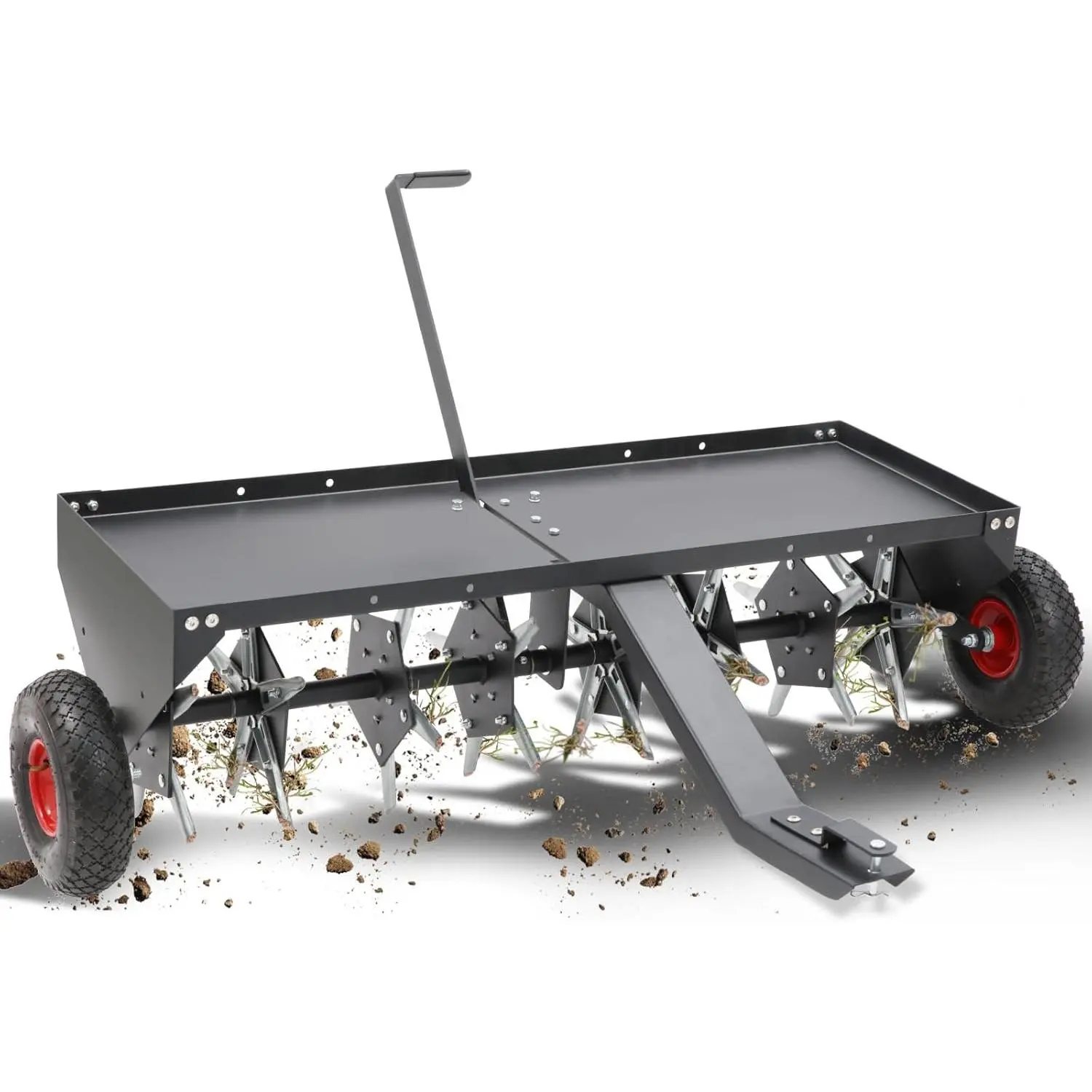 52" Tow Behind Plug Aerator with Transport Wheels, Plug Aerator Tow Behind with 40 Galvanised Steel Tines, Tow Behind Aerator for Gardens, Lawns, Farms Multifunctional 52CC Gas Garden Tool