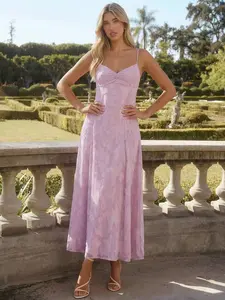 Spring/Summer Romantic Women's Pastel Purple Jacquard Pleated Backless Strap Maxi Dress,Sweet&Elegant For Vacation&Date&Holiday&Party&Graduation&Wedding Guest&Beach,Prom Dress,Summer Dresses For Women,Sun Dresses For Women,Summer Clothes
