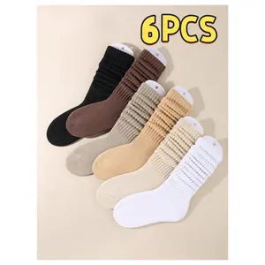 6PCS Retro Slouchy Socks for Men & Women Solid Stacked Socks Sneaker Comfortable Fit Versatile Stylish Everyday Use ﻿