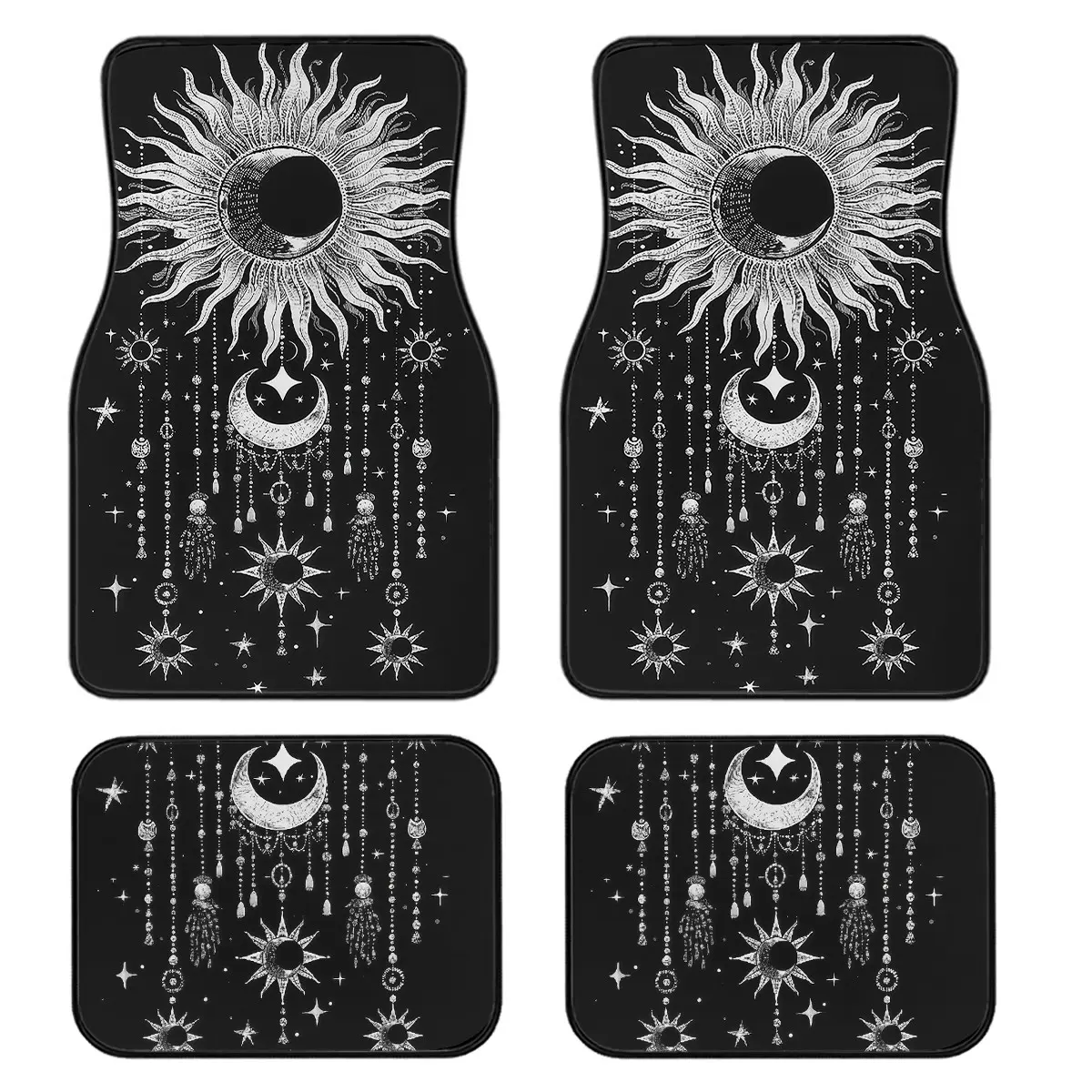 4-Piece Car Floor Mats Set, Sun Star Moon Print, Universal Fit for All Vehicles, Easy Clean, Comfortable & Protective Interior Decor