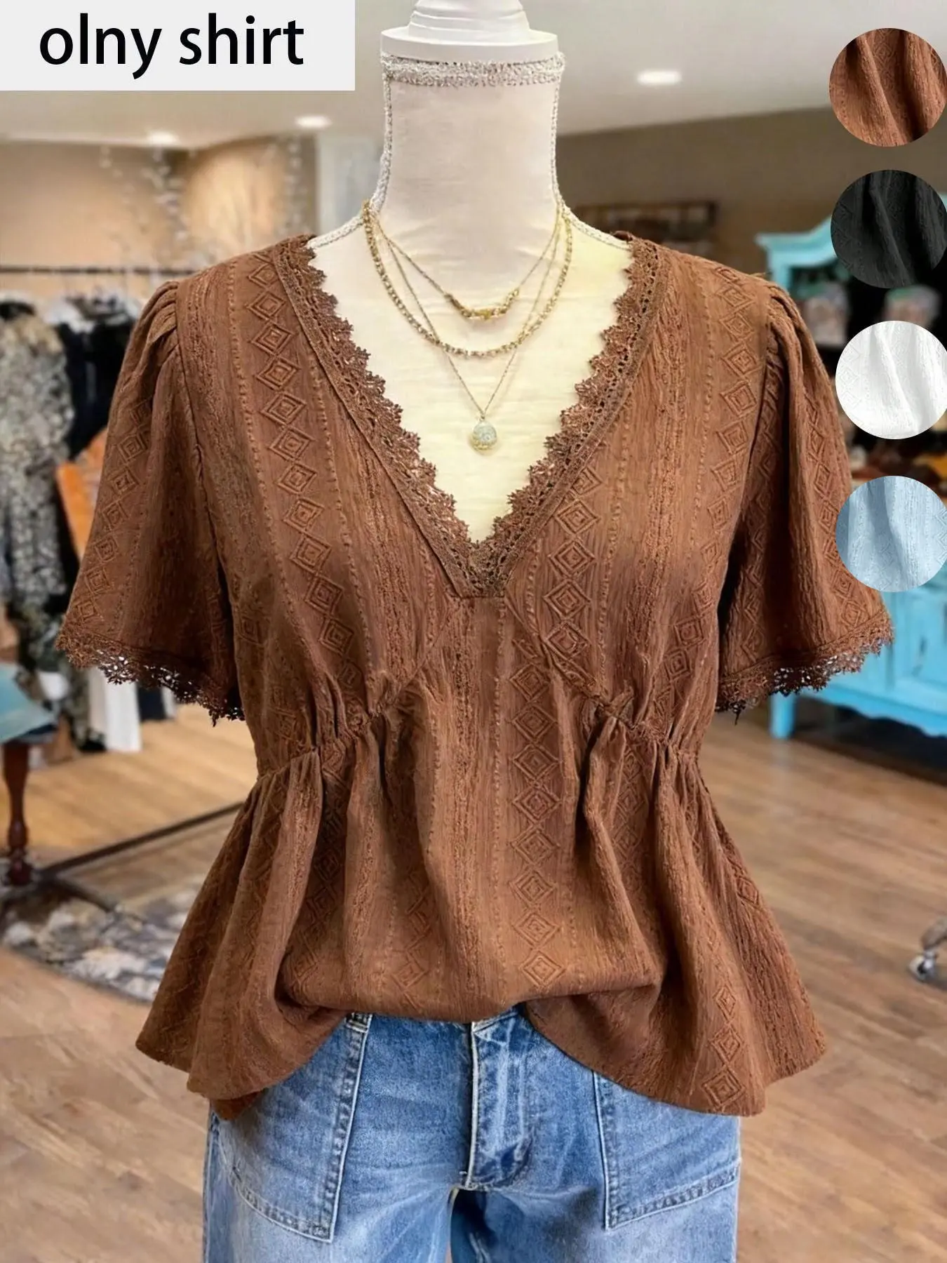 Women's Plus-Size Vintage Boho Bohemian Short-Sleeve Blouse, Chic Casual Loose Fit Shirt for Spring and Fall, Fashion Top