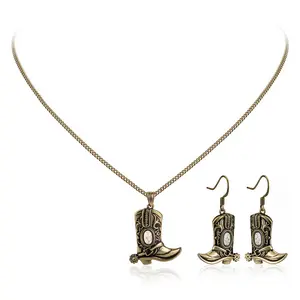 Wrangler Western Jewelry 2PCS Set Necklace and Earrings with Boot Design for Women