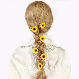 6pcs Honey Girl Knit Fabric Hair Clips with Solid Color Daisy & Sunflower Design, Mixed Color Polyester Floral Hair Accessories for Daily & Casual Wear - All-Season Teen Fashion