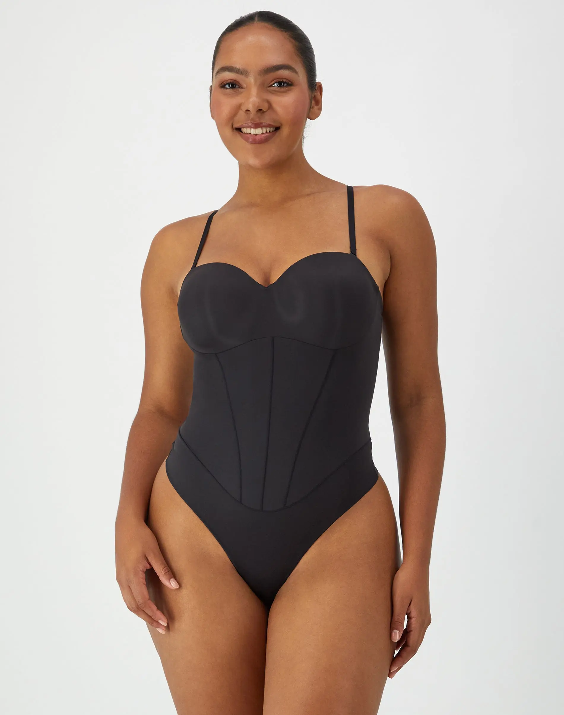 Maidenform Thong Bodysuit Firm Control Tummy Shaping Multiway  Womenswear Shapewear Comfortable Adjustable Straps Lightweight
