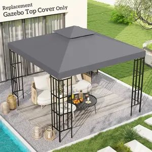 9.8'x9.8' Patio Gazebo Replacement Canopy - 2-Tier Double Roof Cover, Reinforced Corners, UV-Resistant, Waterproof, Fade-Proof Charcoal Gray for Backyard Repair & Restoration (Top Only)