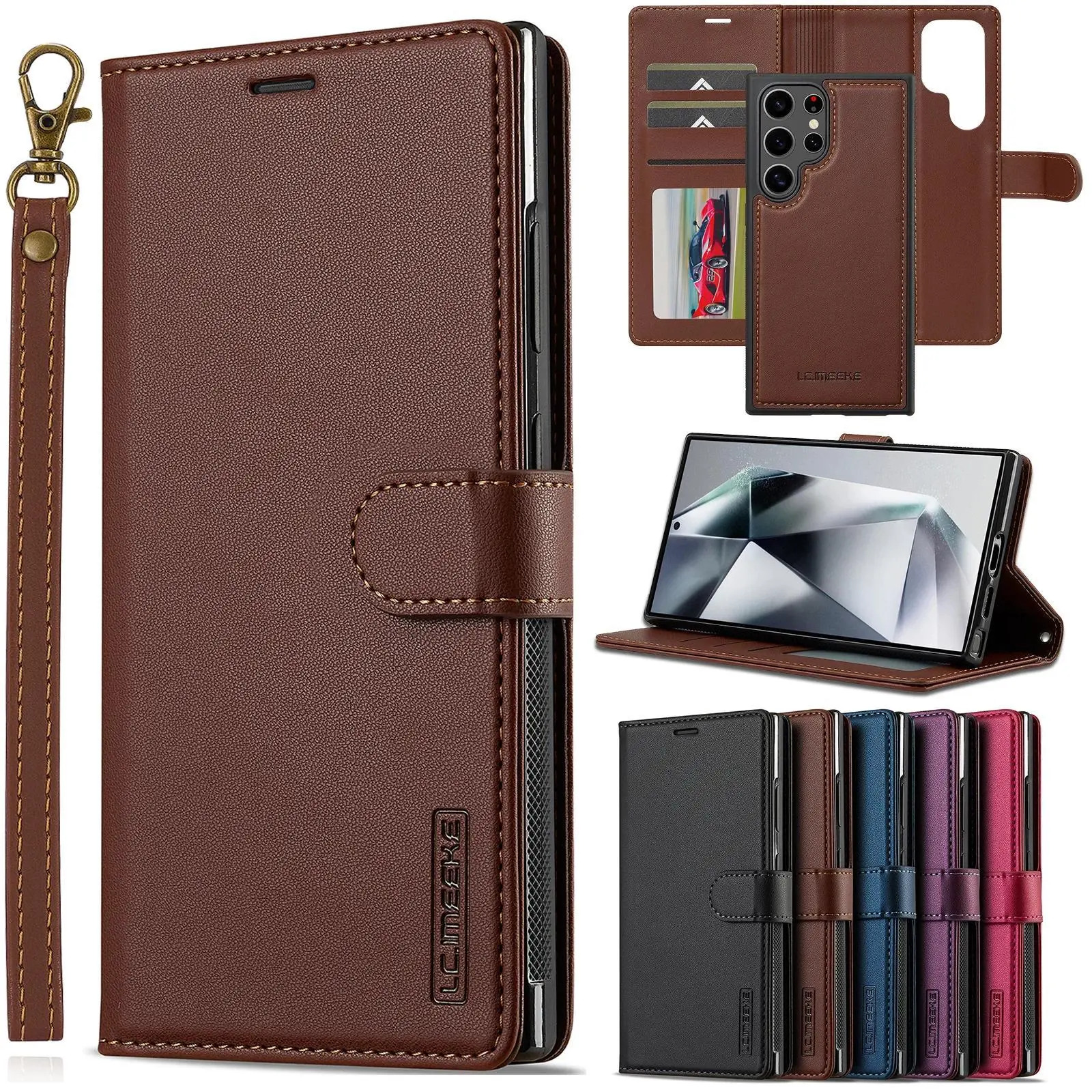 Glam Minimalist Protective Fin Leather Magnetic Flip Smartphone Case for Samsung Galaxy (S26,S25,S24 Ultra,S23,S22 Plus,S21 FE,A17,A16,A36,A56,A15,A35,A55,A54,A34) - Tool-Free Quick Install, Full Access Phone Accessory