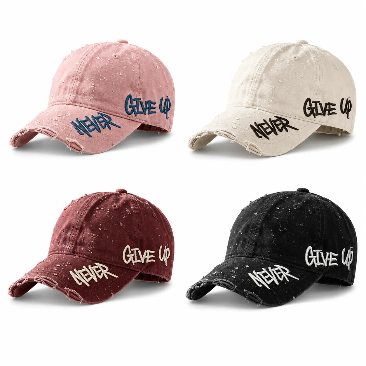 Distressed Baseball Hat Side Embroidery Curved Brim Vintage Streetwear Unisex Fitted Cap