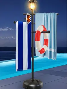 Solar Light Pool Towel Rack with Wheels 63" Tall Adjustable Outdoor Towel Rack for Patio Bathroom Hot Tub with Solar Powered Light and Smooth Rolling Wheels