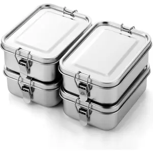 4 Pcs 850ml Stainless Steel Metal Bento Lunch Boxes - Leak Proof Lockable Reusable Dishwasher Safe Food Storage Snack Containers for Work