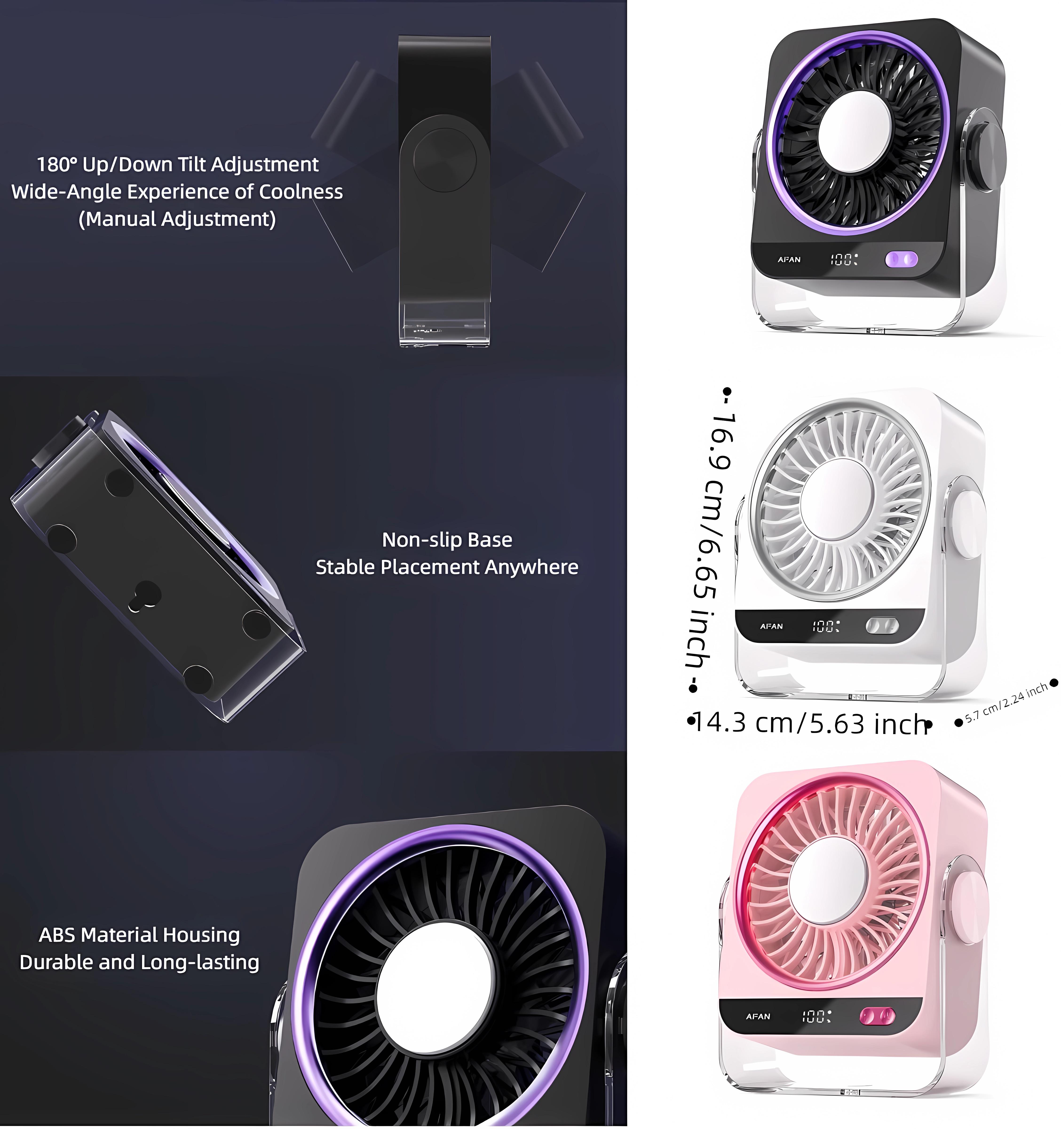 Fan That Blows Cold Air Portable – Rechargeable Turbo Table Fan with Ice Cooling Plate, Quiet Fan for Bedroom Travel Office usb