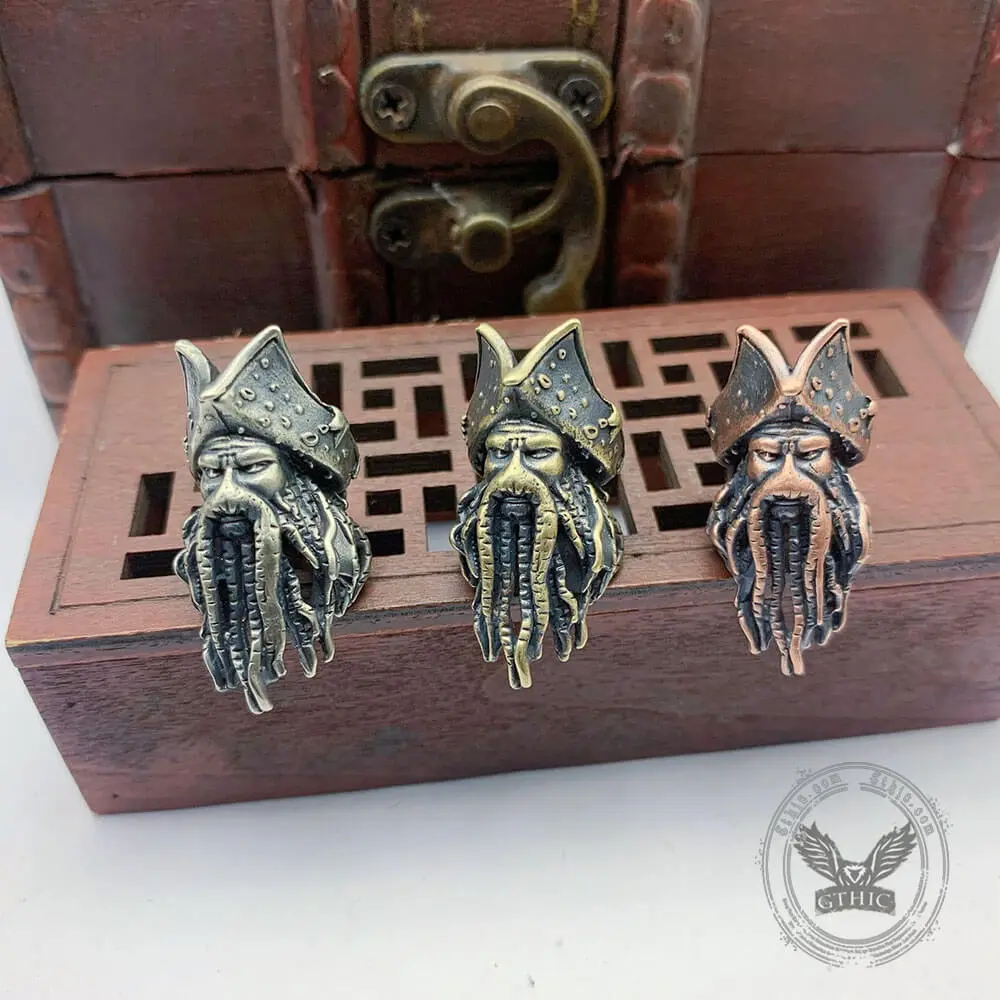 GTHIC 32x15mm Copper Octopus Pirate Skull Braiding Beads, Gothic Biker Marine Jewelry Accessories with Pirate Goth Vibe, Happy Birthday Gift for Men, Marine Gothic