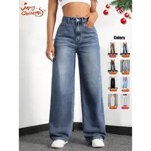 Women's Elastic Waist Pocket Button Denim Jeans, Casual Fashion Comfortable Pants for All Seasons, Perfect for Any Leisure Occasion