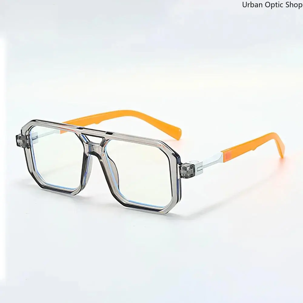 Unisex Vintage Double-Bridge Square Frames Eyeglass - Trendy Casual Frames, Non-Prescription Blue Light Blocking Transparent Eyewear, Lightweight Comfort-Fit Fashion Accessory for Daily Wear