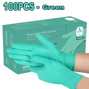 100pcs per bag - Green disposable gloves, elastic household cleaning gloves, Durable Cleaning Gloves, suitable for daily dishwashing, laundry, nail art, and hair salons.