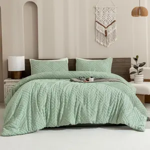 Sage Green Boho Comforter, Lightweight and Fluffy for Bed, 3 Tufted Farmhouse for All Seasons (90x90Inches, 1 Comforter and 2 Pillow Shams)