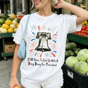 250 Years Ding Dong For President Funny Patriotic Liberty Bell Graphic T-Shirt, Cotton Comfort Colors Tee, 4th of July Humor Fashion Outfit, Oversized USA Anniversary Tee, Ideal Independence Day Gift for Her, Funny American Present