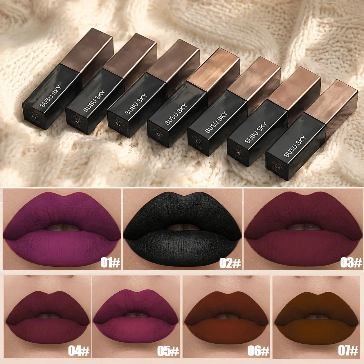 Gothic Makeup Lip Kit Sets, 7-Piece Long-Lasting Liquid Lipstick & Gloss with a Velvet Matte Finish, Transfer-Proof Cosmetic for All Skin Types, 7-Piece Gothic Liquid Lipstick, Makeup Products