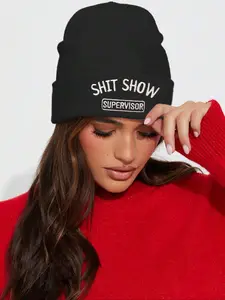 Unisex Letter Embroidery Beanie Set, Casual Fitted Winter Hats, Daily Slouchy Beanies, Outdoor Knit Caps, Cozy Beanie for Men & Women