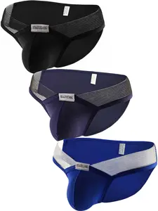 3pcs Men's Low Waist Bikini Briefs, Thin Mesh Breathable Elastic Triangle Underwear, Fashion Sporty Comfort Shorts for Summer