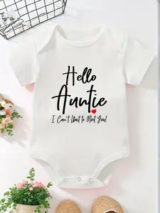 "Hello Auntie I Can't Wait to Meet You" Baby Short Sleeve Bodysuit - Cute Pregnancy Announcement Infant Onesie, Soft Cotton Baby Clothes for Newborns