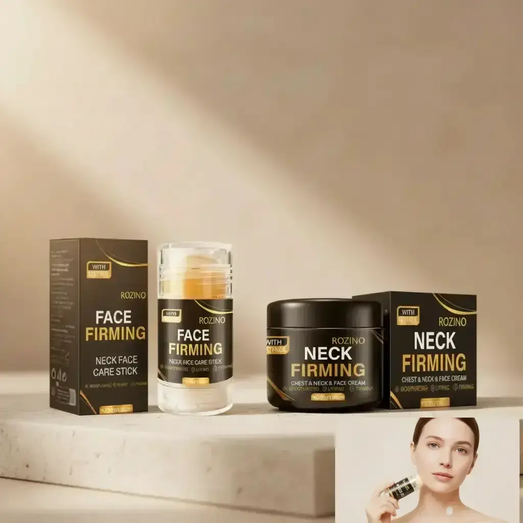 ROZINO Neck Firming Stick & Cream Bundle, 40g Care Stick with Vitamin E and Shea Butter plus 50g Deep Nourishing Liquid Cream for Face, Neck, and Chest Care