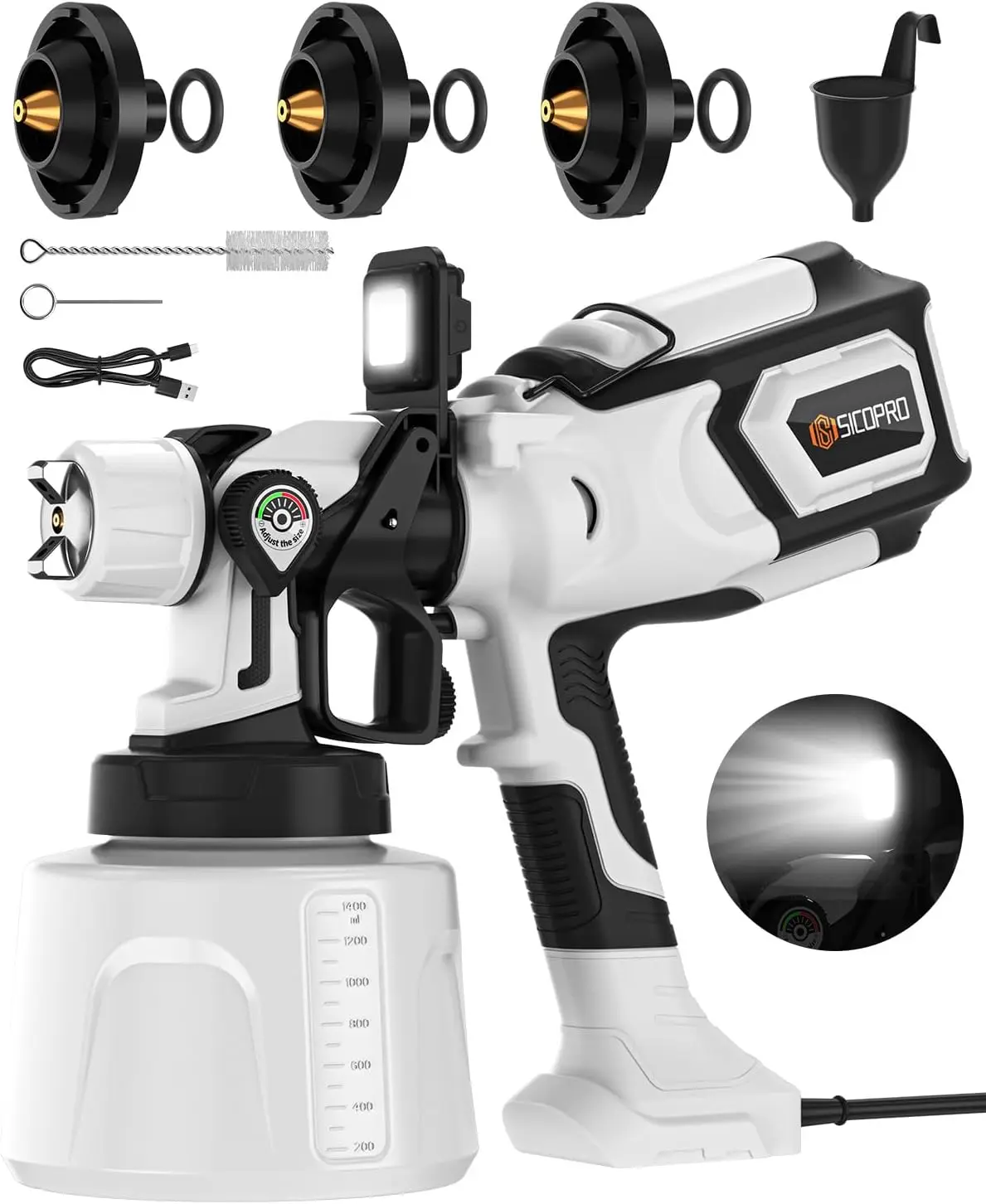 Paint Sprayer, HVLP Paint Sprayer for House Painting,Equipped with LDE Lights Lawn and Garden, Electric Sprayer Gun for Interior Walls, Door, Garden Chairs (White)
