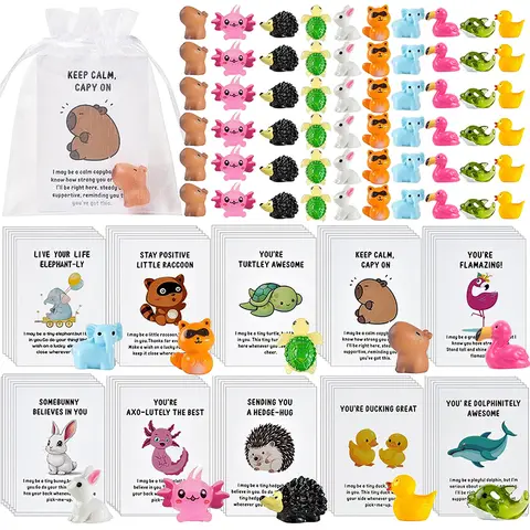 60Set Employee Appreciation Gifts Bulk , Thank You Staff Gift with Animal Pun Note Cards for Coworkers, Quality Materials Funny Resin Ducks Stars Whales Turtles Owls Favors