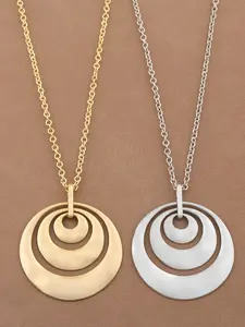 1pc Gold & Silver Bohemian Matte Gold Multi-Circles Moveable Pendant Necklace, Fashionable Jewelry for Daily Wear