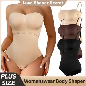 Plus Size XL-4XL Strapless Bodysuit Tummy Control Shapewear Women Briefs Butt Lifter Body Shaper with Removable Straps With Chest Support Belt Ultra Stretch Fabric Breathable Comfortable Fit Tops Compression Womenswear Minimalist