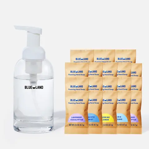 Blueland Foaming Hand Soap Tablets, 1 Year Supply, Mineral & Plant-Based Eco-Friendly Scented Soap Refills + Glass Dispenser Bottle