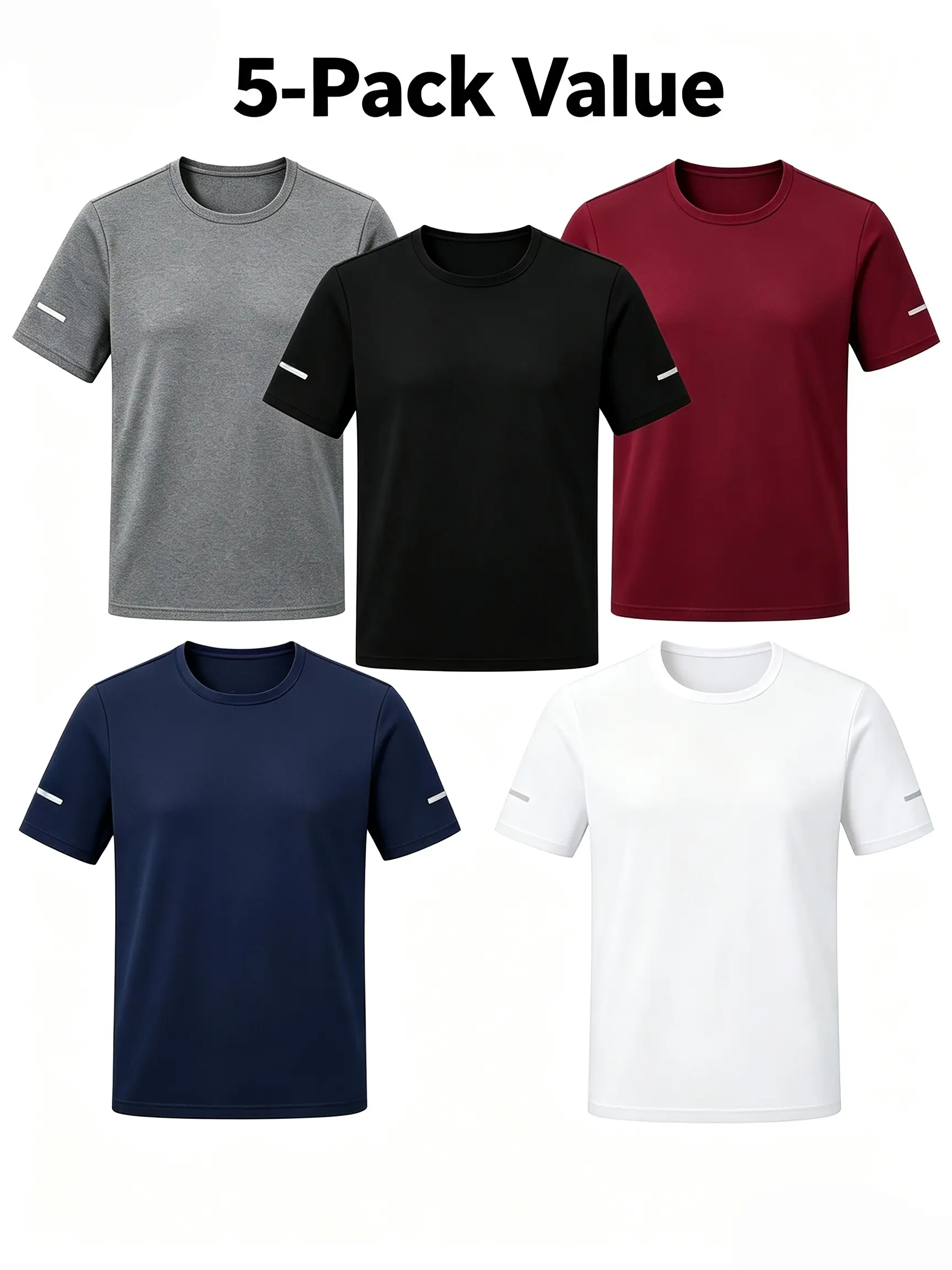 5-Pack Men Quick Dry Athletic Workout Shirts Breathable Stretch Sport Tees