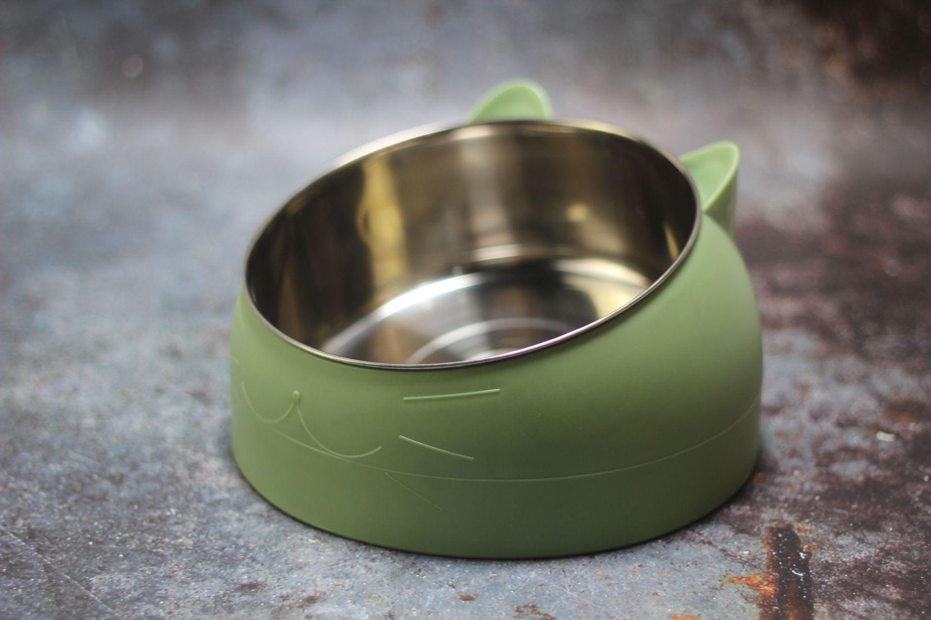 Stainless Steel Dog Bowl Double Bowl Cervical Protection Oblique Mouth Hot Pet Food Basin Supplies