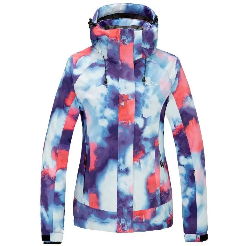 Women's Waterproof Atna Printed Ski Jacket, Colorful Winter Parka with Fully Taped Seams, Raincoat Outerwear, Hood, Full Zipper Closure, Stretchable Thumb Hole, Waterproof Zippers