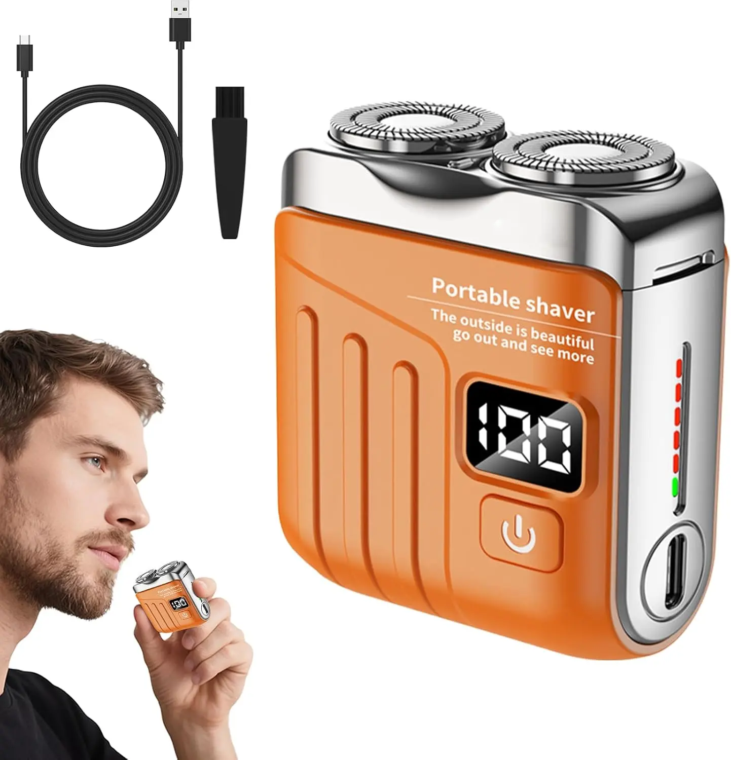 Portable Mini Mens Electric Shaver with LED Display, IPX7 Waterproof