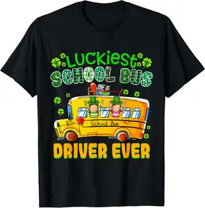 100% Cotton St. Patrick's Day Luckiest School Bus Driver T-Shirt
