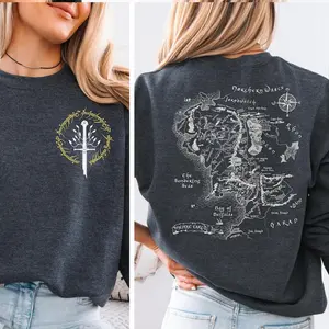 Middle Earth Map Sweatshirt and hoodie. The lord of the rings Tolkien Book Lover Gift. Legendary epic high fantasy book and movie