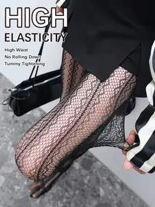 Wave Lace Mesh Stockings, Boho Style Floral Pattern, Fitted Design, Unique Punk Culture Socks, Women's Fashion Accessories