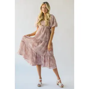 The Avant V-Neck Bubble Sleeve Dress in Blush Multi