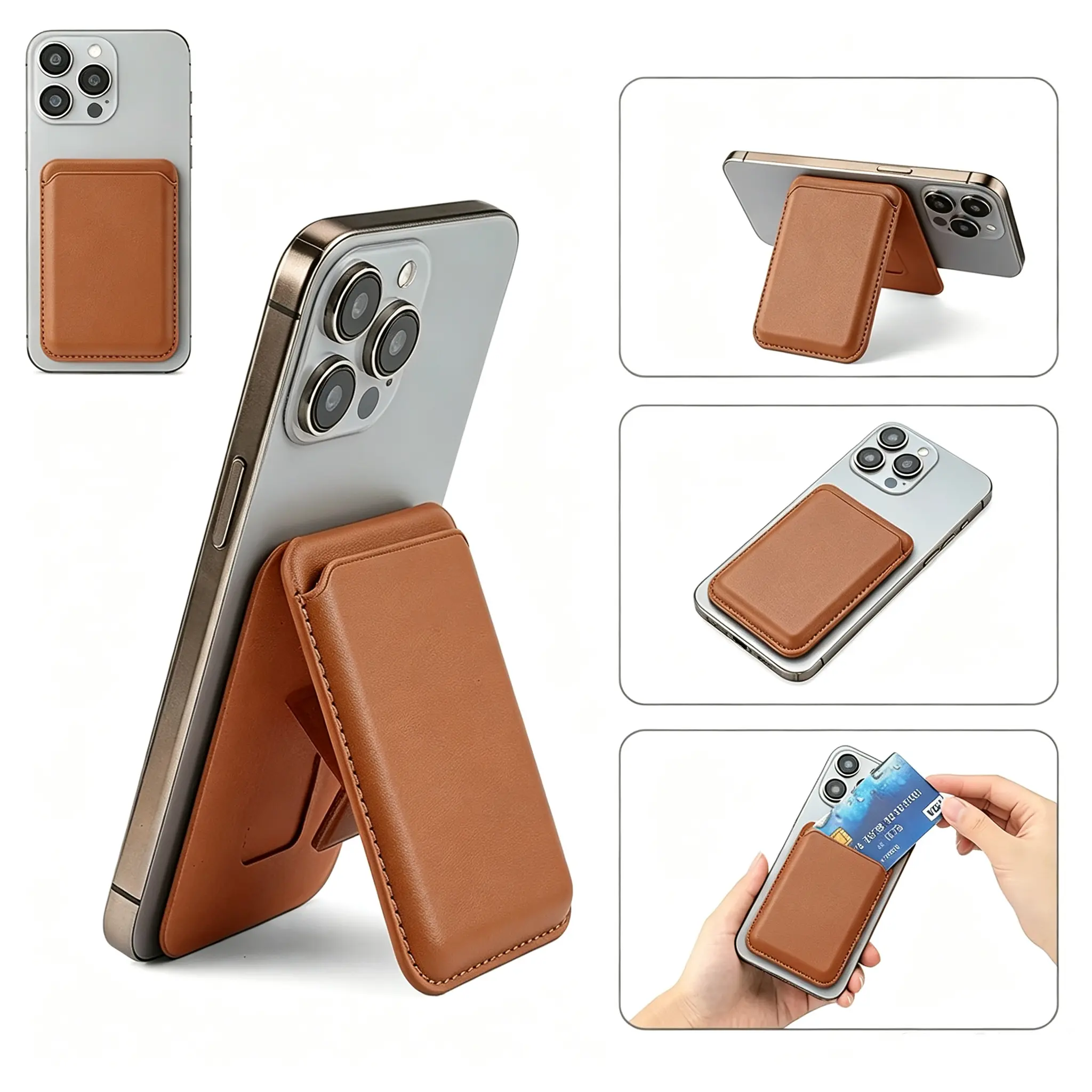 Aivona For Magnetic Wallet for iPhone, Phone wallet 17 pro max Brown, Phone Stand Faux leather, Wallet For iPhone 17 16 15 14 13, For android, Strongest Magnetic with Adjustable Stand, 3 Cards Holder