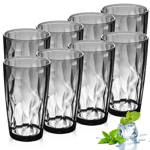 Plastic Reusable Drinking Glasses Set of 8,16-Ounce Stackable Kitchen Plastic Water Tumblers Shatterproof Drinking Cups Grey