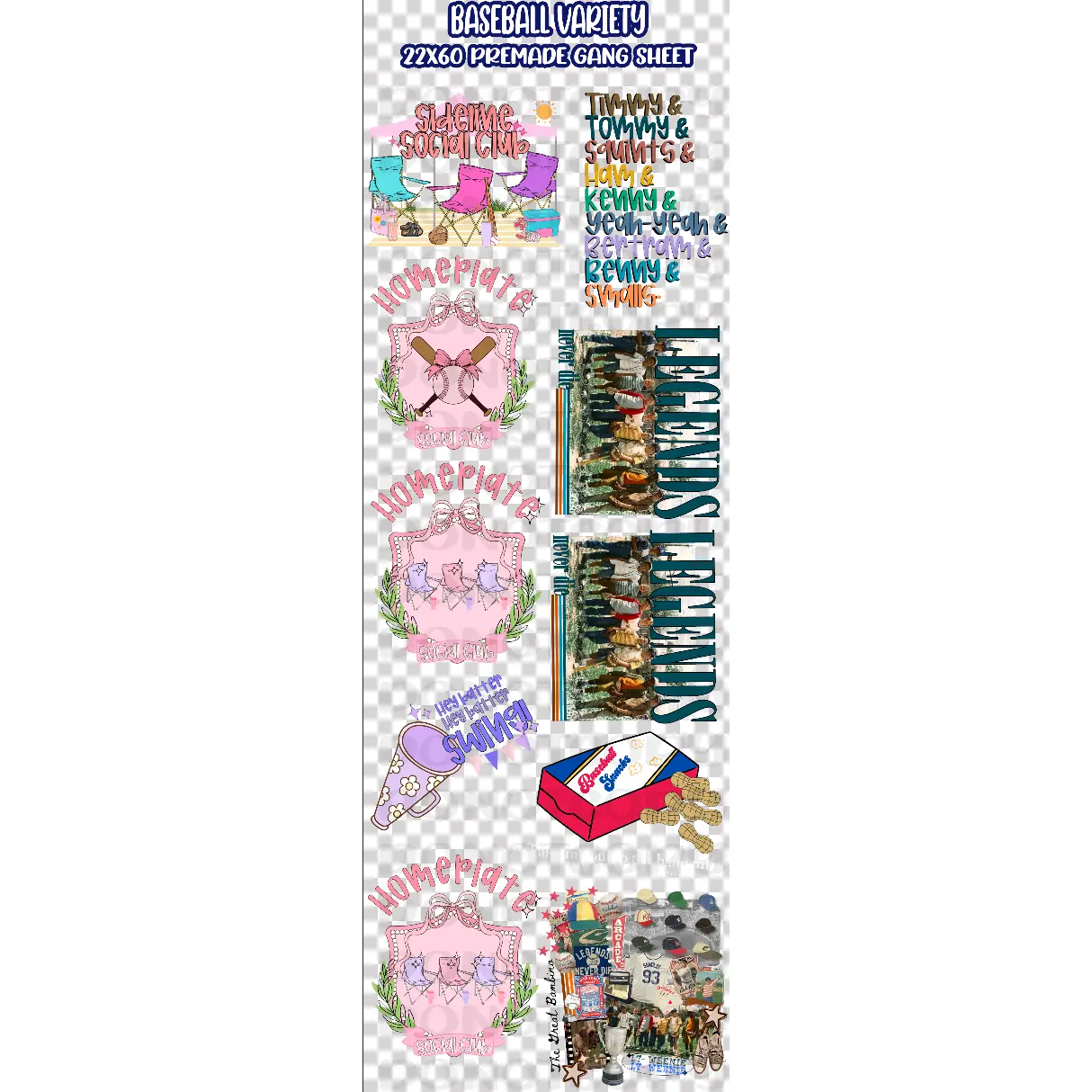 Baseball Variety Premade 22x60 Gang Sheet DTF Heat Transfer