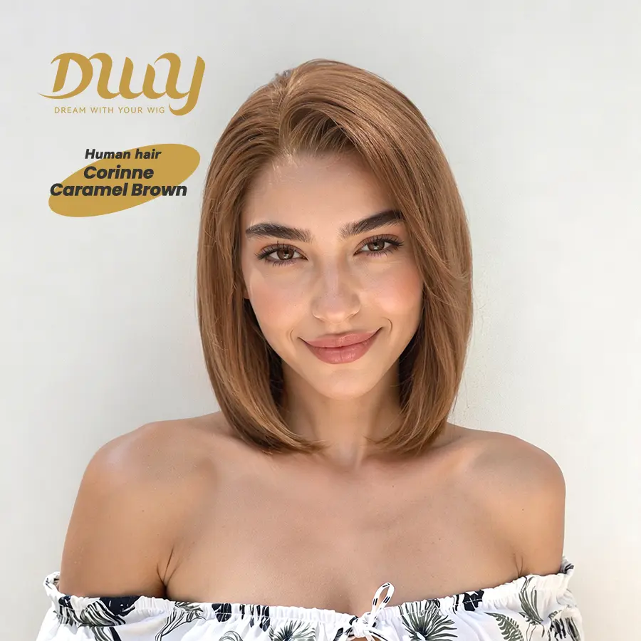 Corinne - DWY Human Hair Pre Plucked Bob Hair 13*6 Natural Textured Hair Invisible HD Lace Frontal Wigs for Women 12 nches