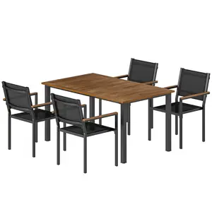 Outdoor 4-Person Acacia Wood Dining Set, Patio Furniture Set with 59" Rectangle Table and 352 LBS Stackable Chairs