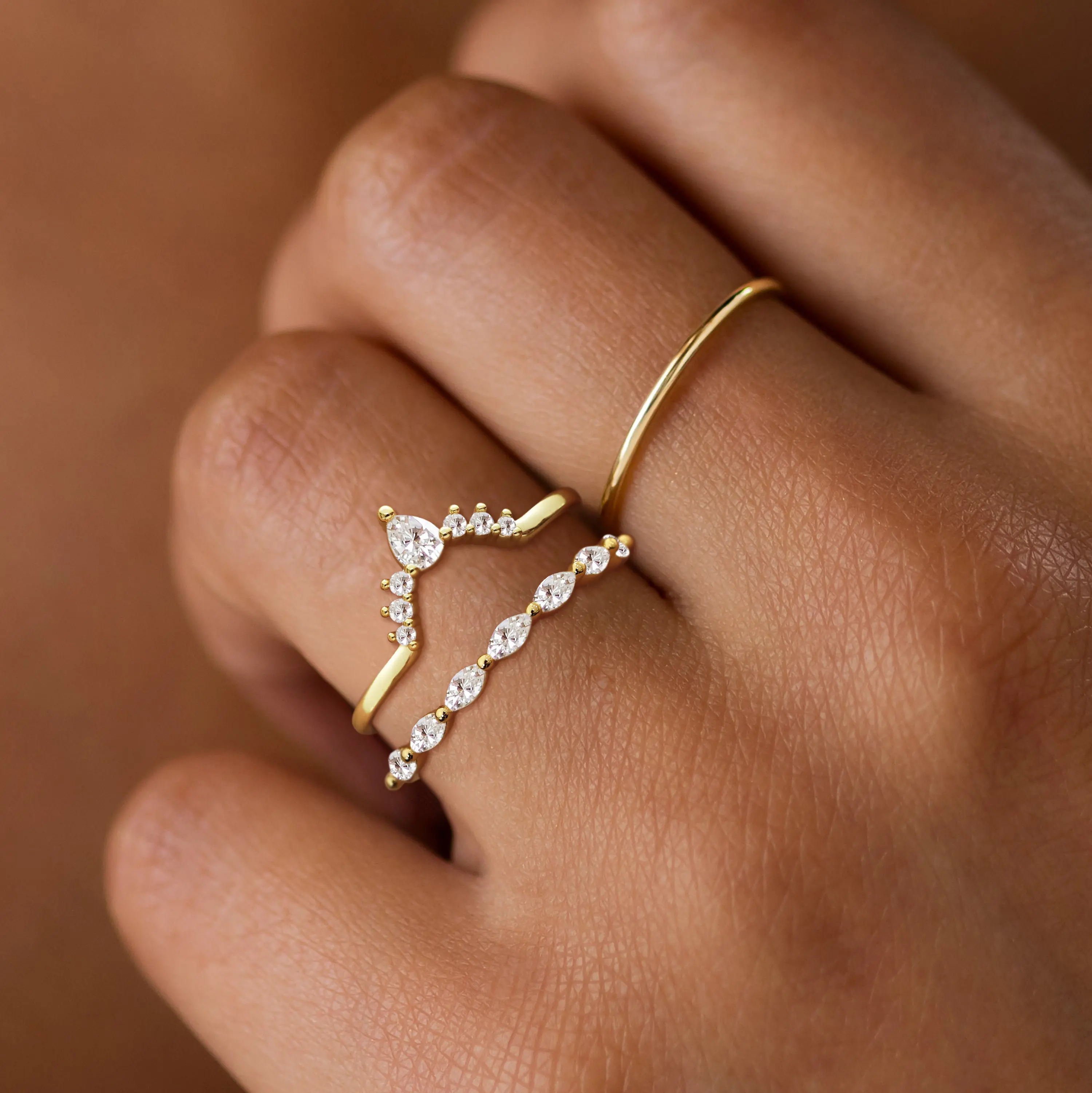 KOPERIN Dainty Crown Zircon Rings For Women Non Tarnish Stackable Rings Thin Thumb Cubic Ring Set Trendy Simple Wedding Band Promise Engagement Rings,  promise rings