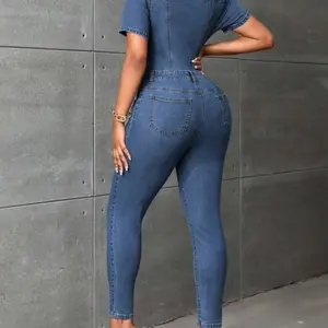 Essnce Flap Pocket Button Front Denim Jumpsuit
