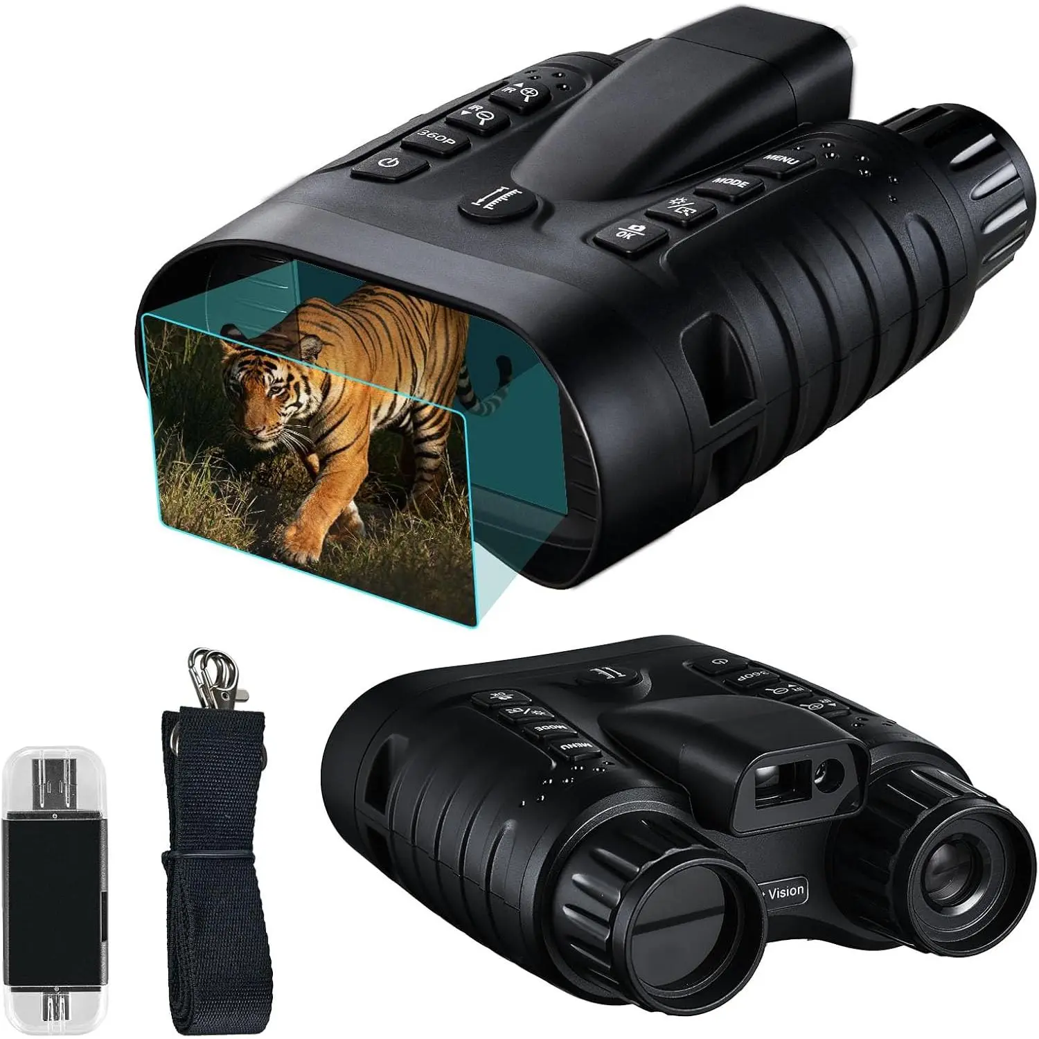 AI Smart Rangefinder Night Vision Goggles – 4K Full Black HD Night Vision Binoculars for Hunting with 8X Digital Zoom, Laser Rangefinder, Infrared Illuminator, USB-C Rechargeable